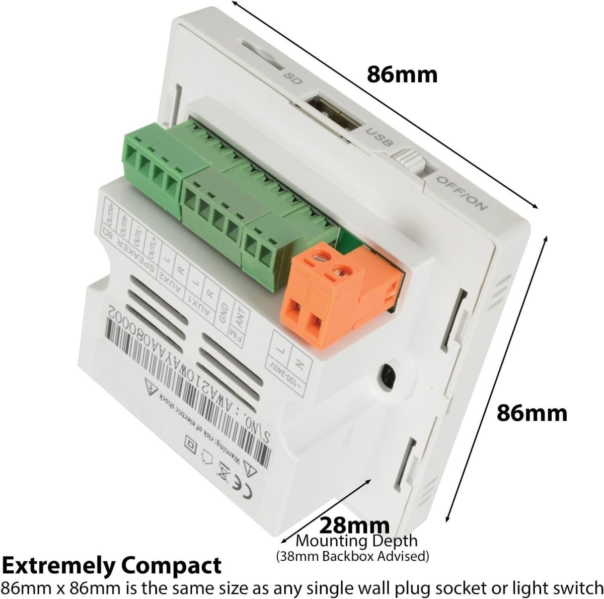 20W Bluetooth Wall Mount Amplifier FM USB SD Remote Control - Kwikley