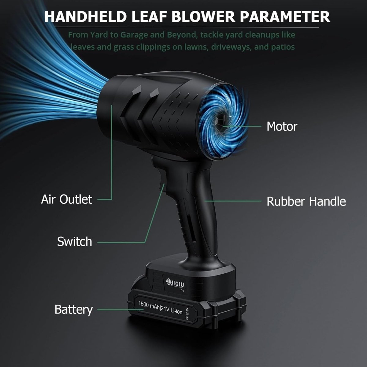 21V Cordless Air Blower 26000RPM Electric Duster Dual Battery Kit - Kwikley