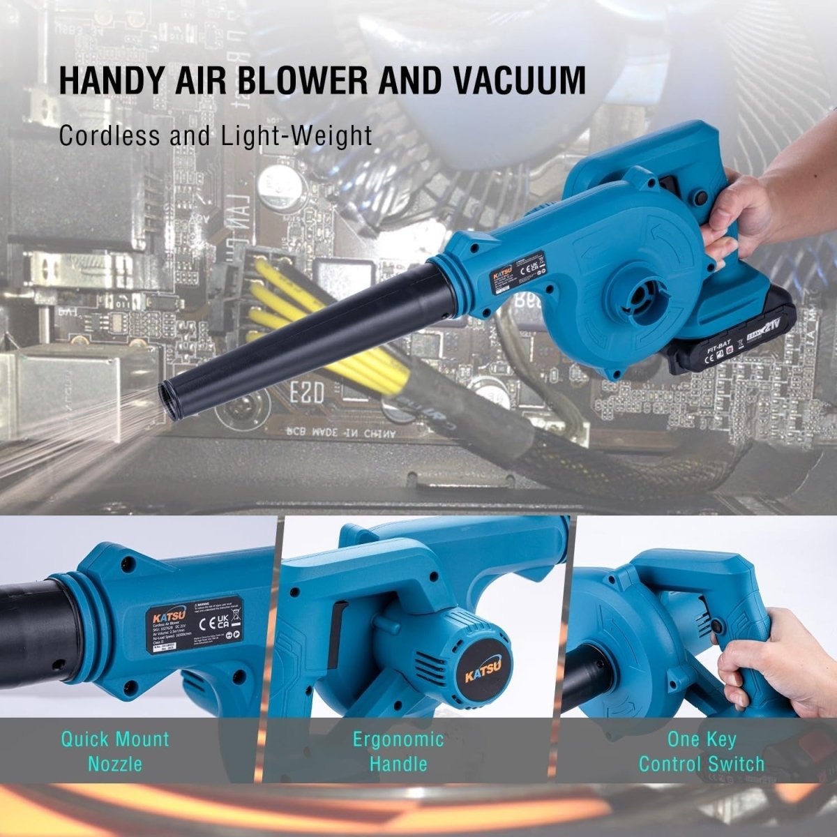21V Cordless Leaf Blower Handheld Dust Cleaner Garden Car Corners - Kwikley