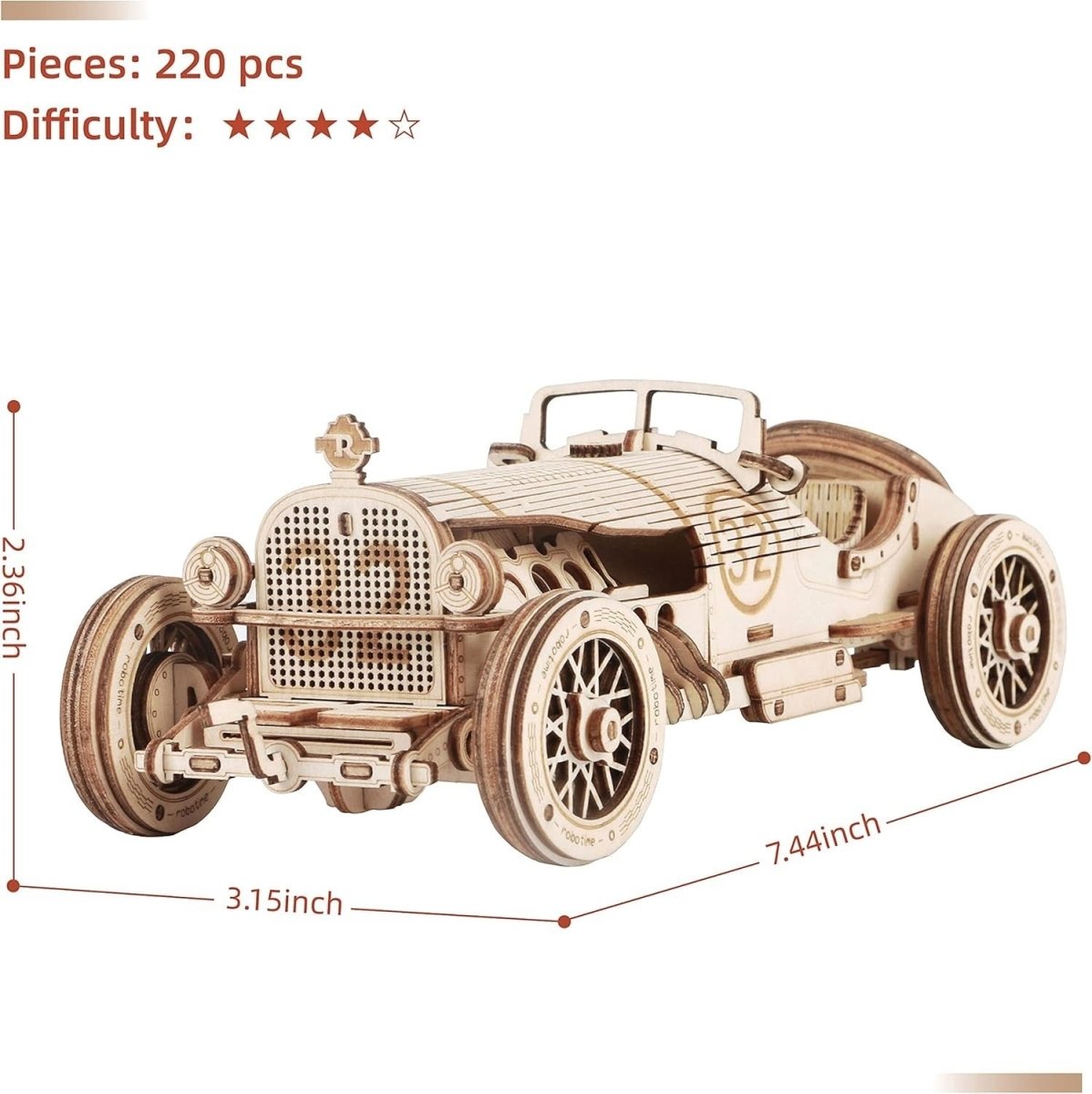 220pc Grand Prix Car 3D Wooden Puzzle DIY Racing Model Kit Build - Kwikley