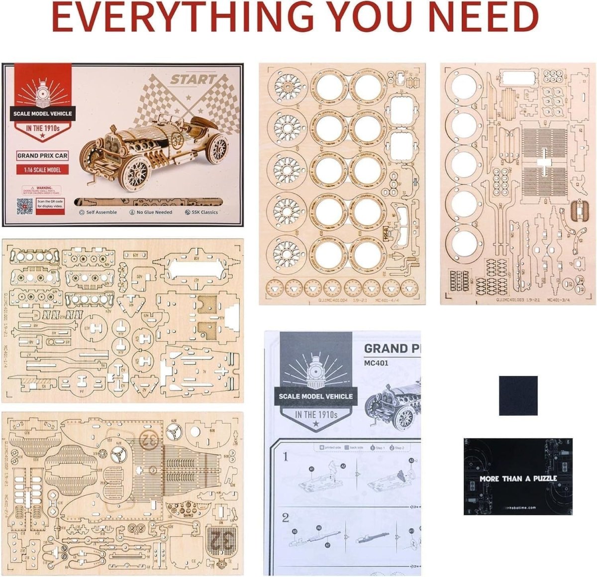 220pc Grand Prix Car 3D Wooden Puzzle DIY Racing Model Kit Build - Kwikley
