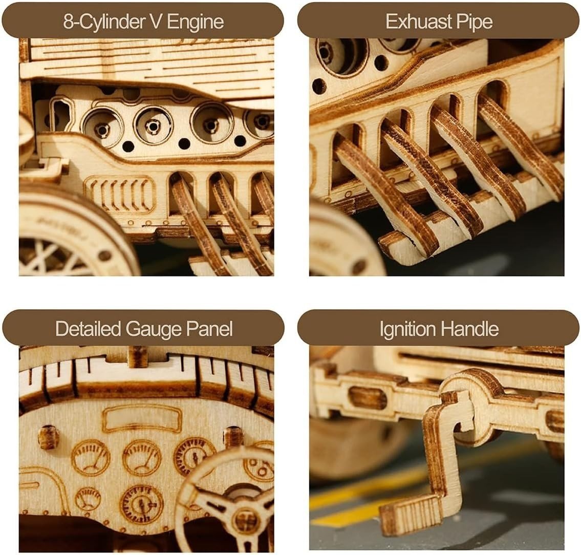 220pc Vintage Grand Prix Car 3D Wooden Puzzle DIY Model Kit Gift - Kwikley