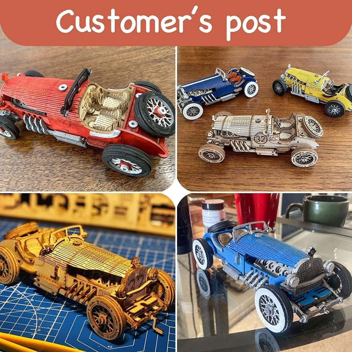 220pc Vintage Grand Prix Car 3D Wooden Puzzle DIY Model Kit Gift - Kwikley