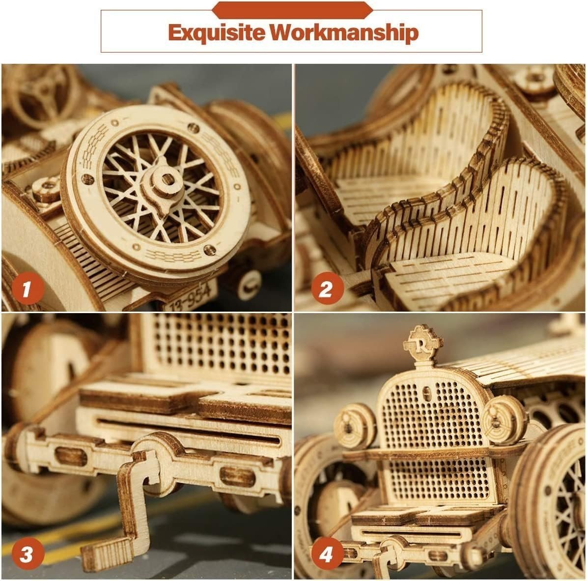 220pc Vintage Grand Prix Car 3D Wooden Puzzle DIY Model Kit Gift - Kwikley