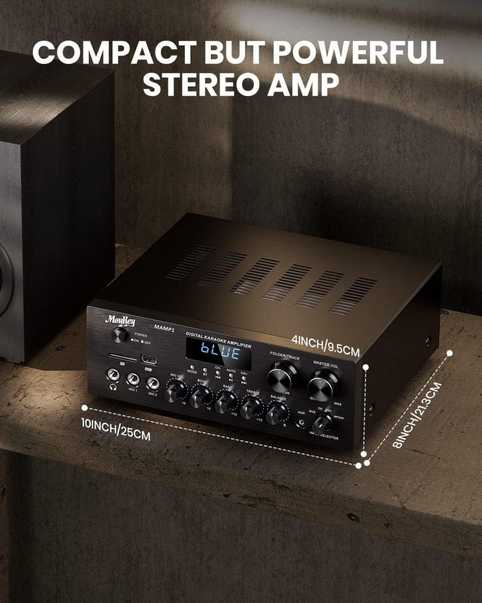 220W Bluetooth 5.0 Stereo Amplifier USB SD AUX FM LED - Kwikley