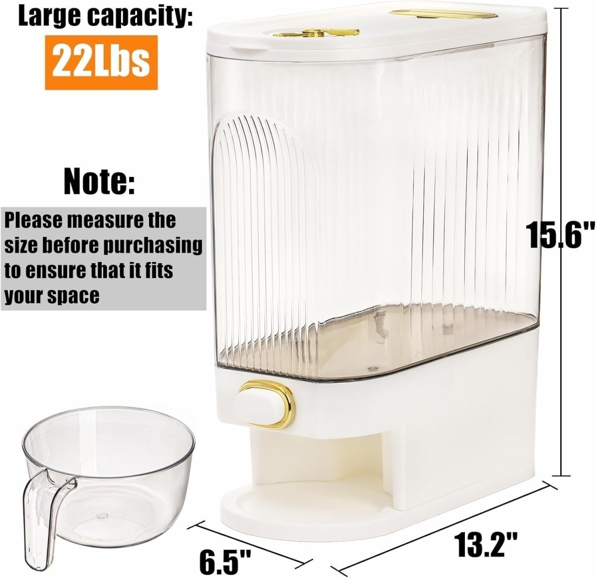 22LBS Rice Dispenser Airtight Clear Grain Storage w Cup - Kwikley