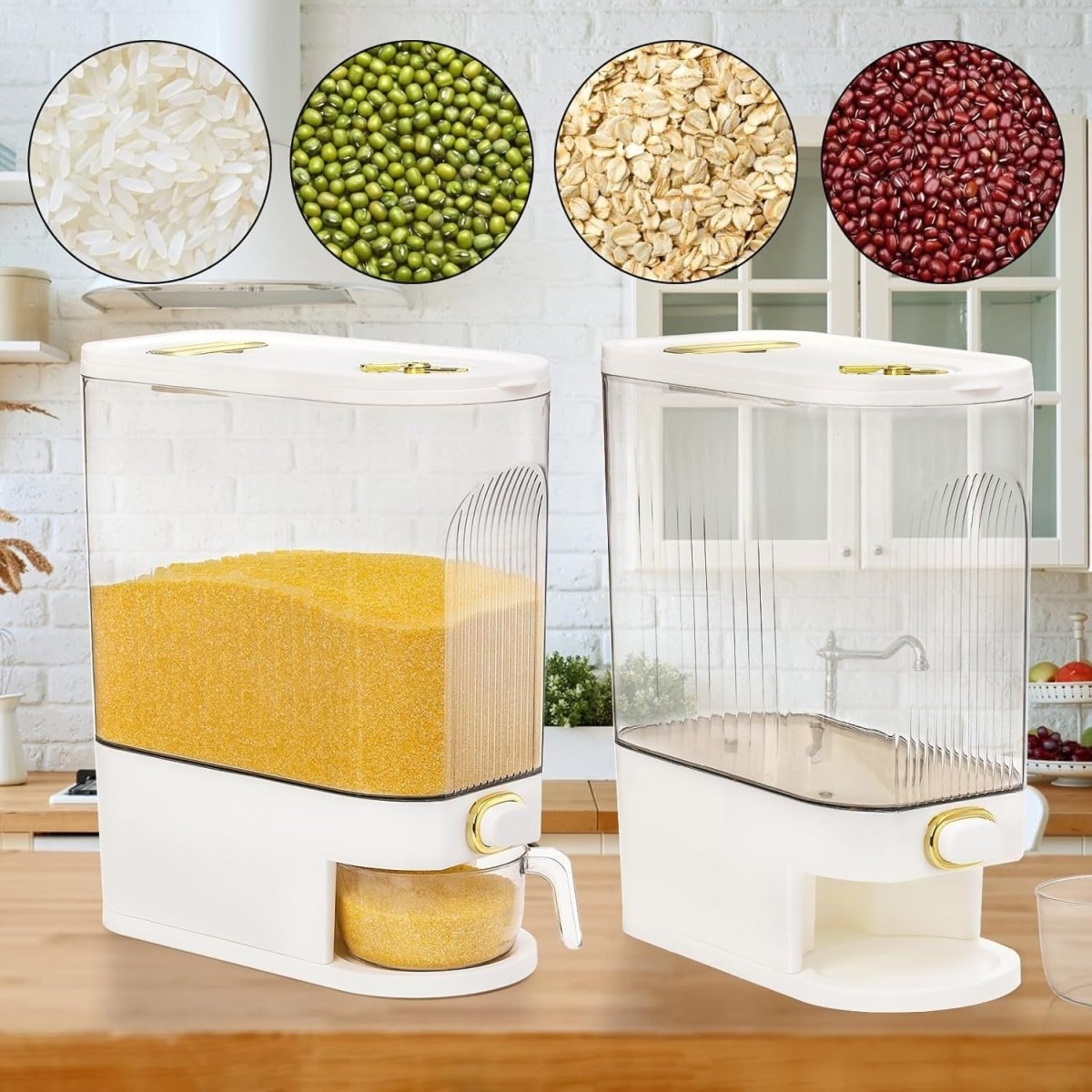 22LBS Rice Dispenser Airtight Clear Grain Storage w Cup - Kwikley