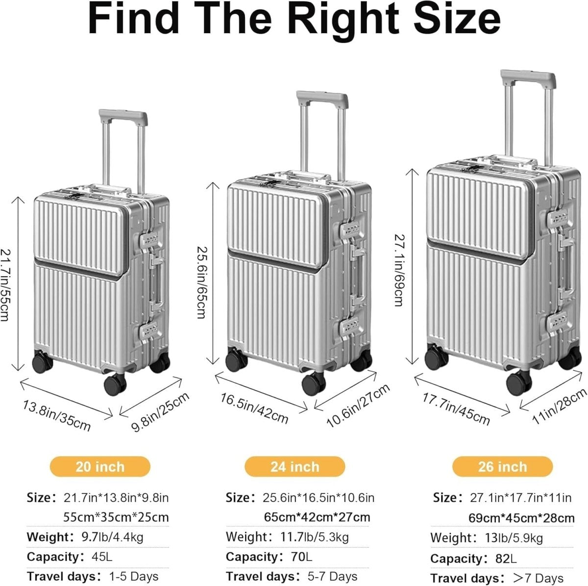 24 Inch Aluminium Frame Suitcase PC Hard Shell TSA Lock Silent Spinner - Kwikley