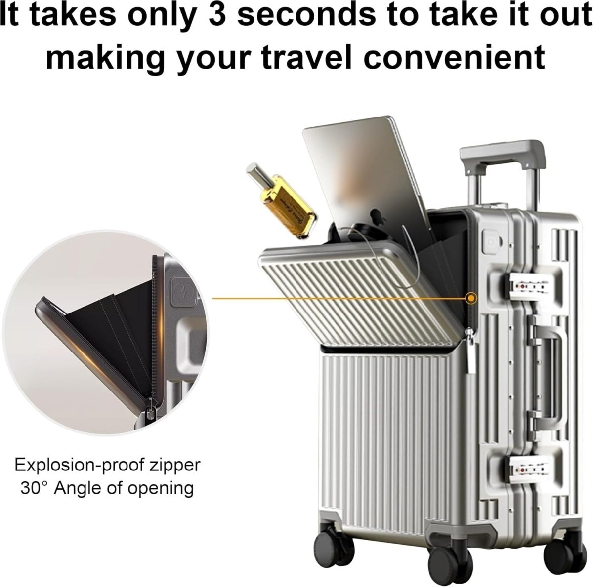 24 Inch Aluminium Frame Suitcase PC Hard Shell TSA Lock Silent Spinner - Kwikley