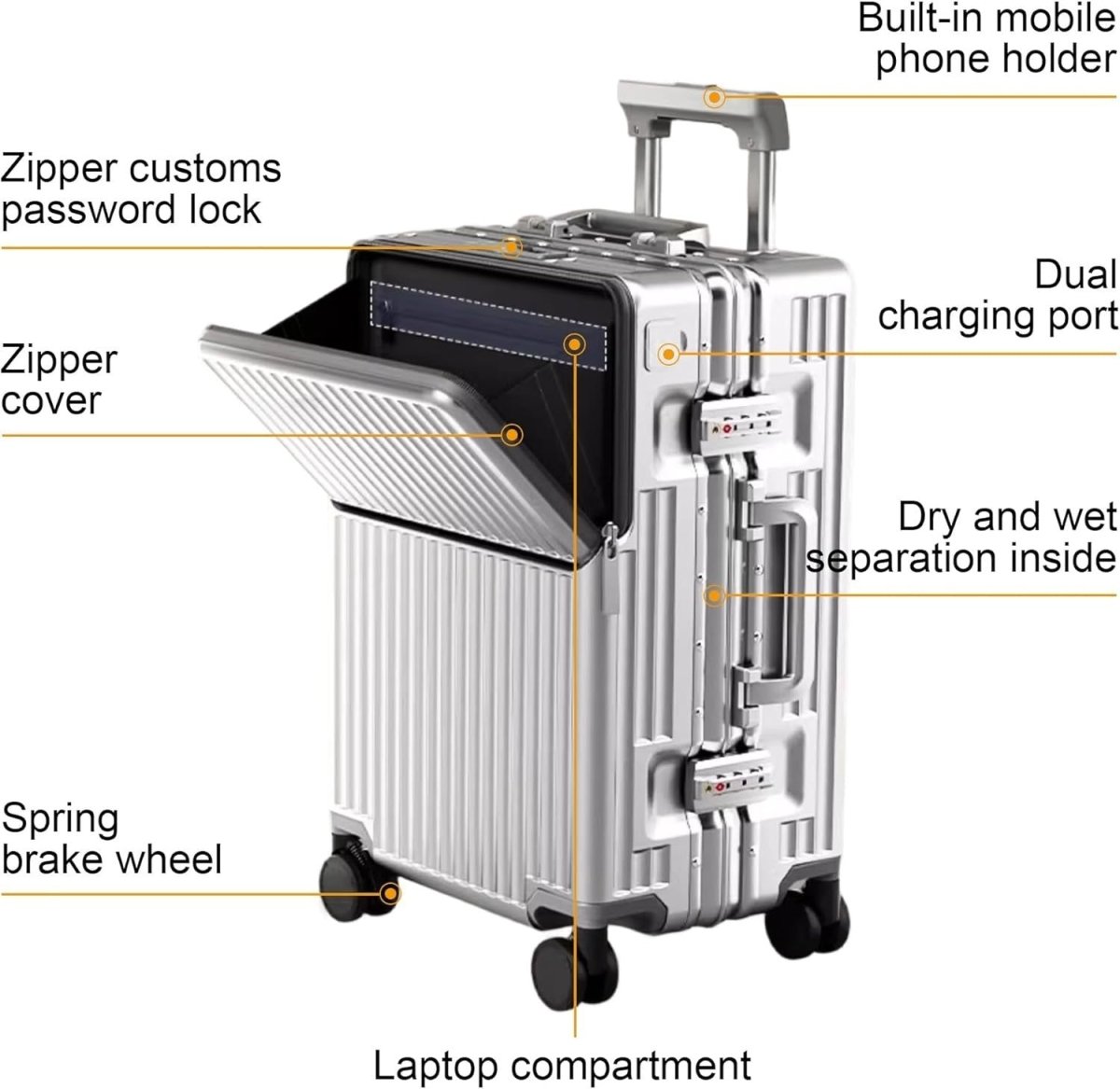 24 Inch Aluminium Frame Suitcase PC Hard Shell TSA Lock Silent Spinner - Kwikley