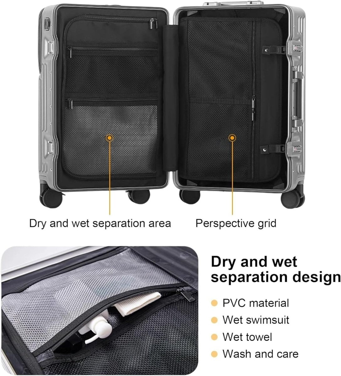 24 Inch Aluminium Frame Suitcase PC Hard Shell TSA Lock Silent Spinner - Kwikley