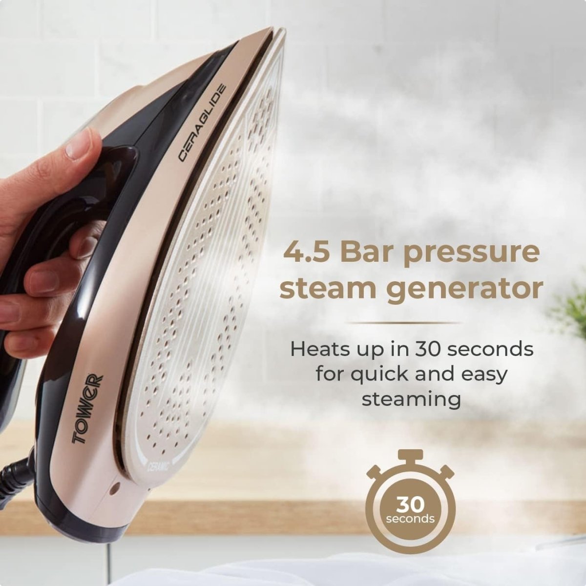 2400W Steam Generator Iron 4.5 Bar 1.5L Tank Ceramic Soleplate - Kwikley