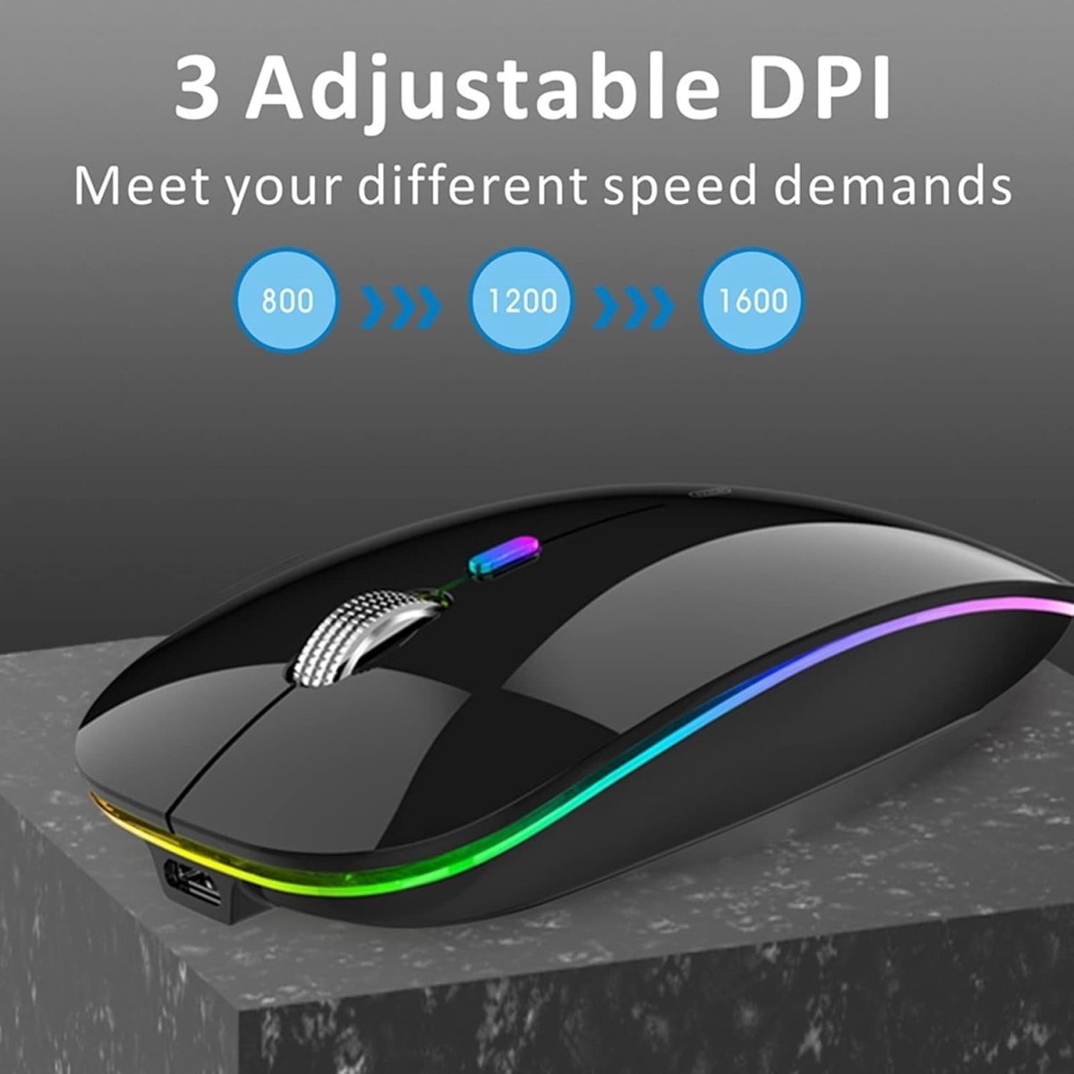 2.4G Rechargeable Silent Wireless Mouse USB LED Ergonomic Black - Kwikley