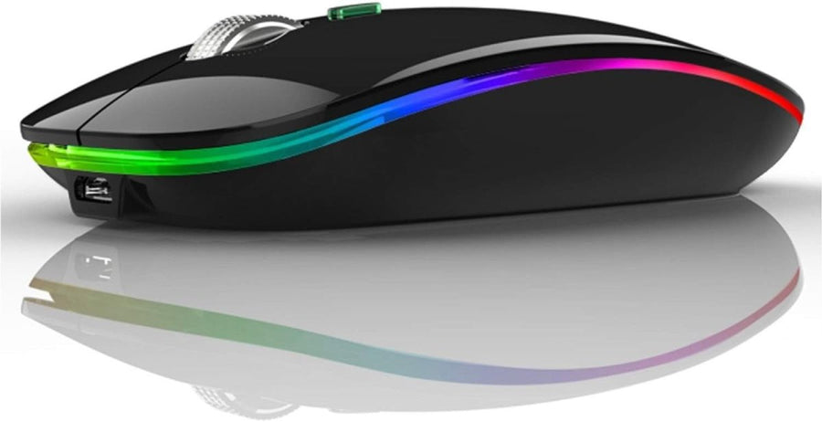2.4G Rechargeable Silent Wireless Mouse USB LED Ergonomic Black - Kwikley