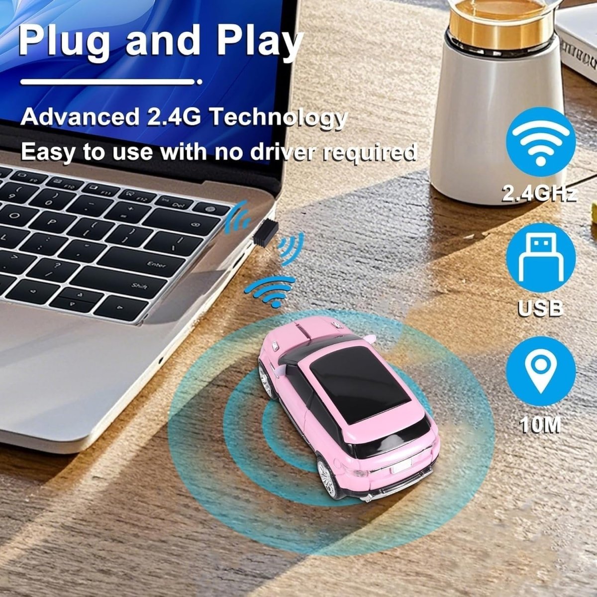 2.4G Rechargeable Silent Wireless Mouse USB LED Ergonomic Black - Kwikley