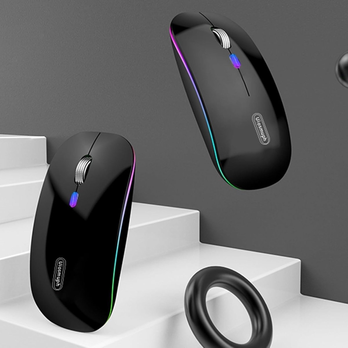 2.4G Rechargeable Silent Wireless Mouse USB LED Ergonomic Black - Kwikley