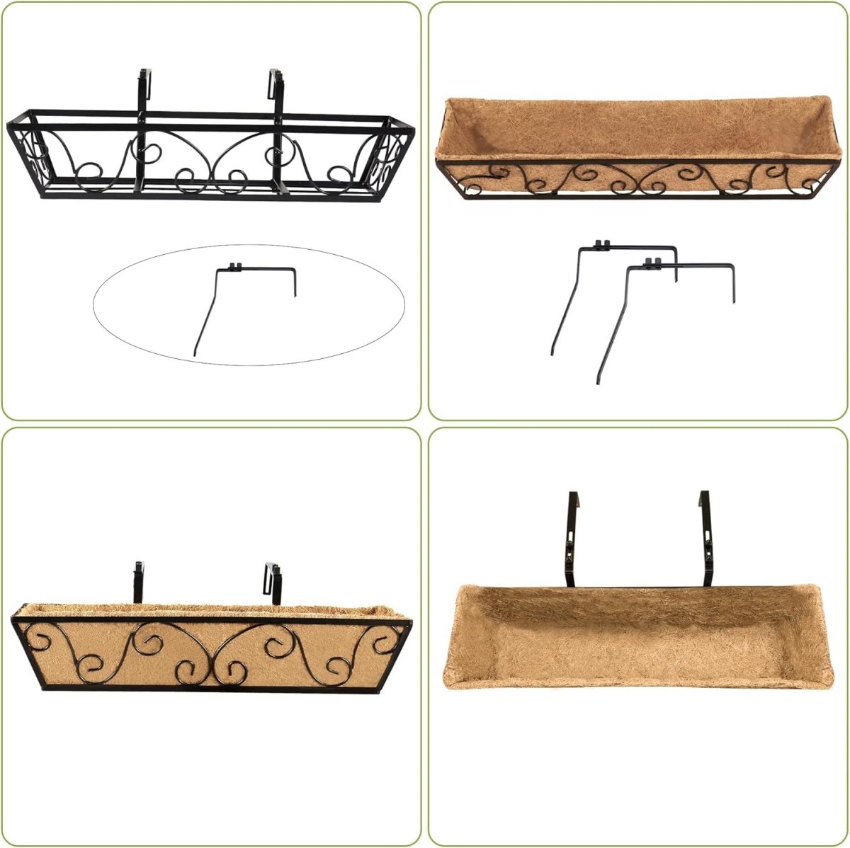 24in Wall Trough Planters Set 2 Metal Railing Boxes Coco Liner - Kwikley