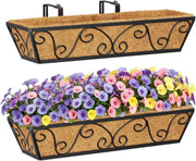 24in Wall Trough Planters Set 2 Metal Railing Boxes Coco Liner - Kwikley