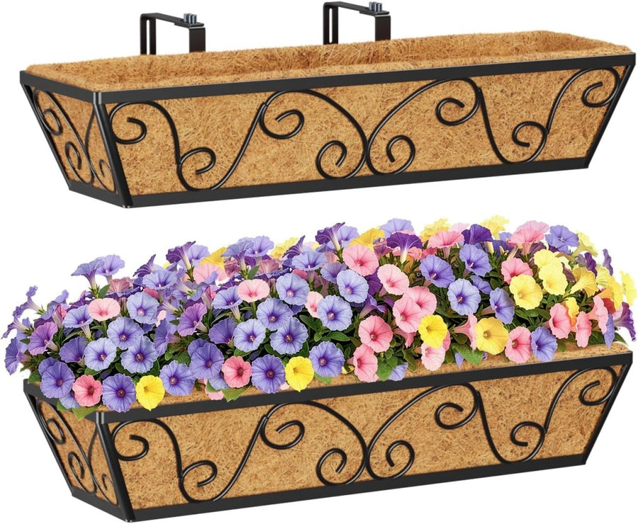 24in Wall Trough Planters Set 2 Metal Railing Boxes Coco Liner - Kwikley