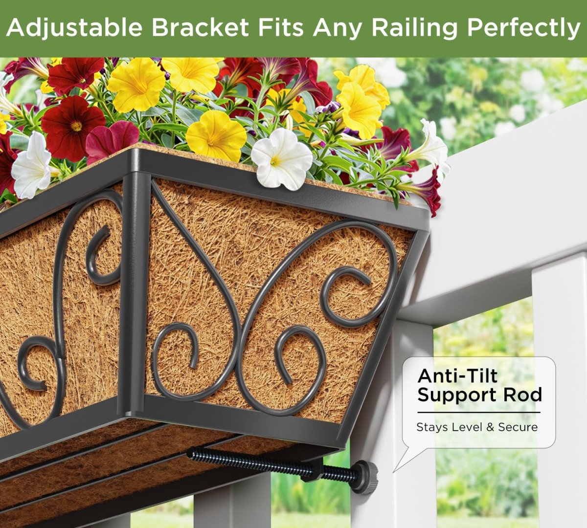 24in Wall Trough Planters Set 2 Metal Railing Boxes Coco Liner - Kwikley