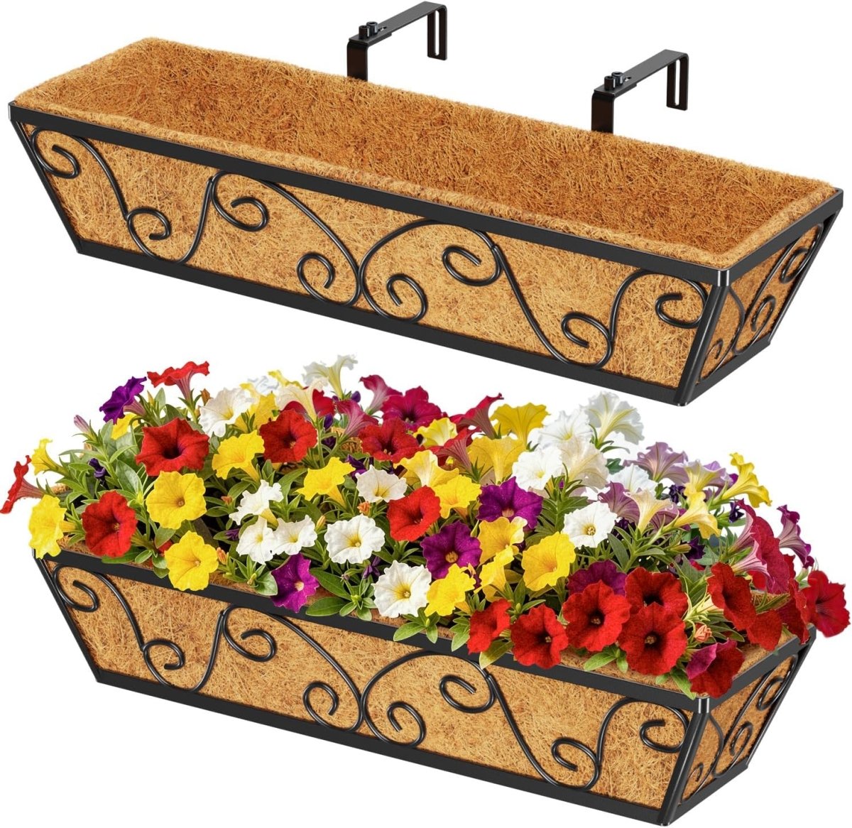 24in Wall Trough Planters Set 2 Metal Railing Boxes Coco Liner - Kwikley