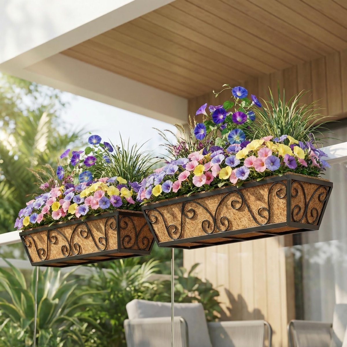 24in Wall Trough Planters Set 2 Metal Railing Boxes Coco Liner - Kwikley