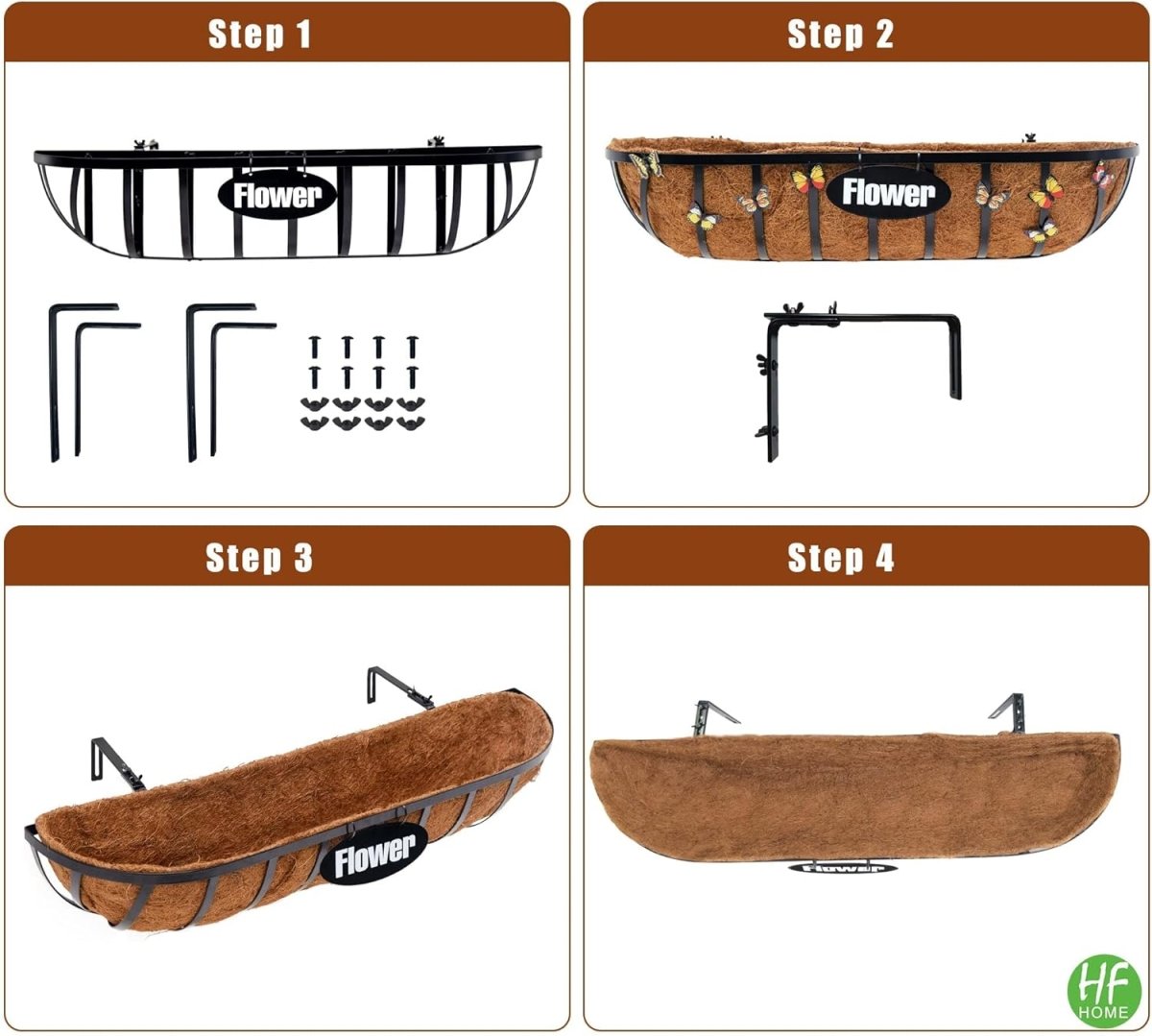 24in Wall Trough Planters Set 4 Metal Window Boxes Coco Liner - Kwikley