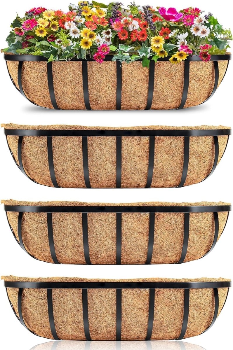 24in Wall Trough Planters Set 4 Metal Window Boxes Coco Liner - Kwikley
