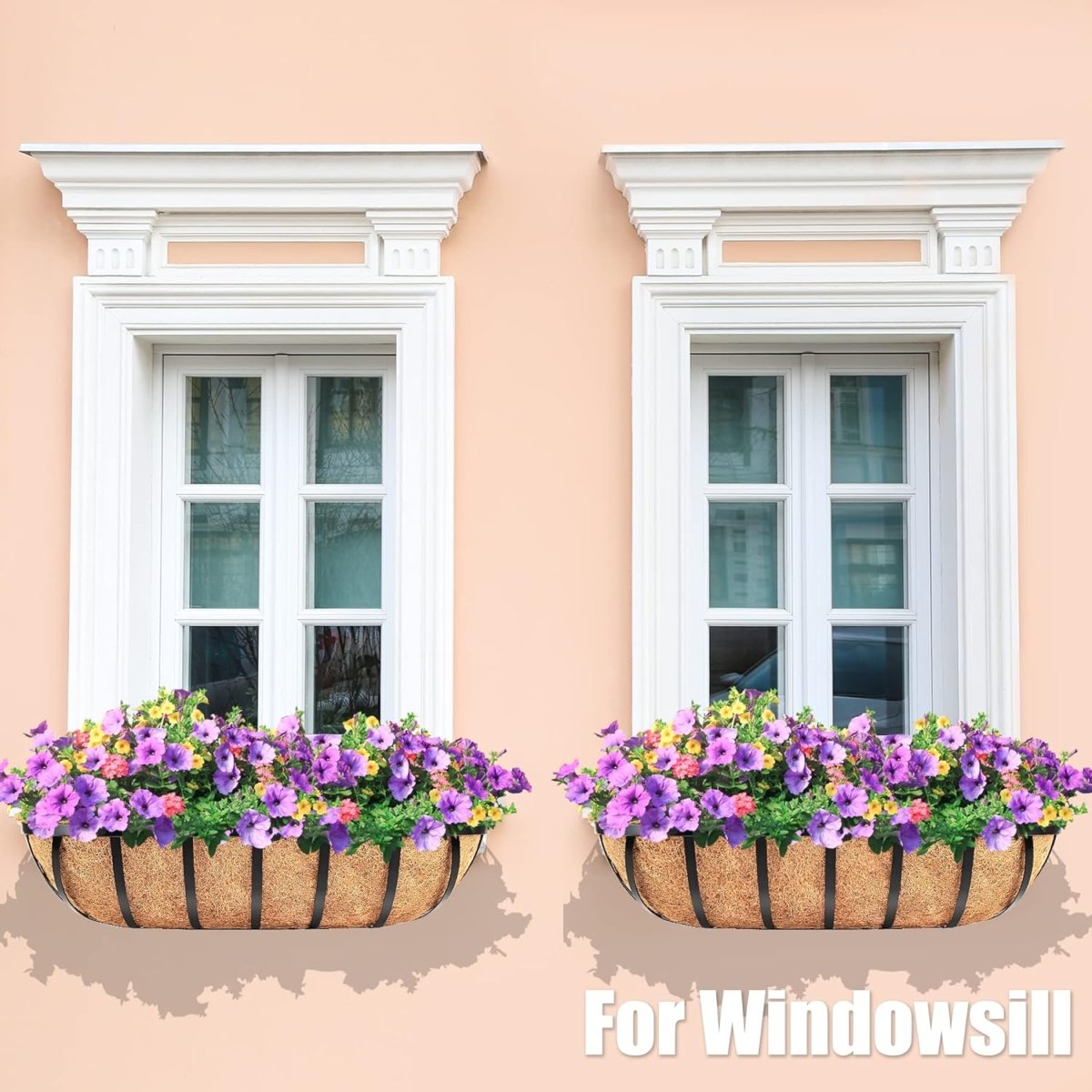 24in Wall Trough Planters Set 4 Metal Window Boxes Coco Liner - Kwikley
