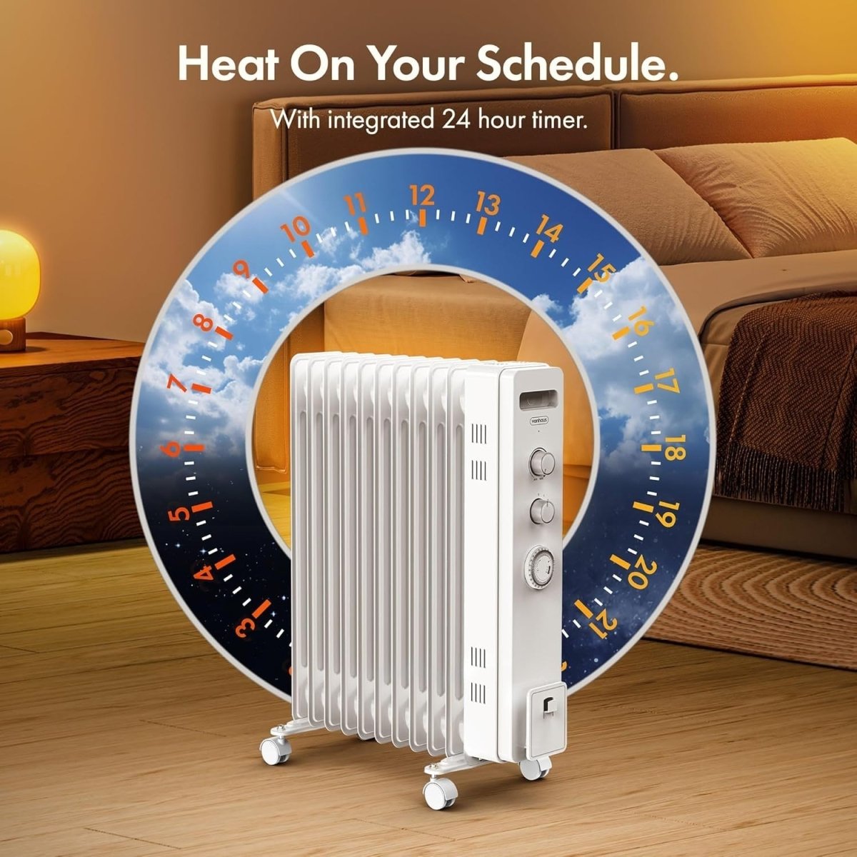 2500W Oil Filled Radiator Heater 11 Fin Portable Electric Timer Thermostat - Kwikley
