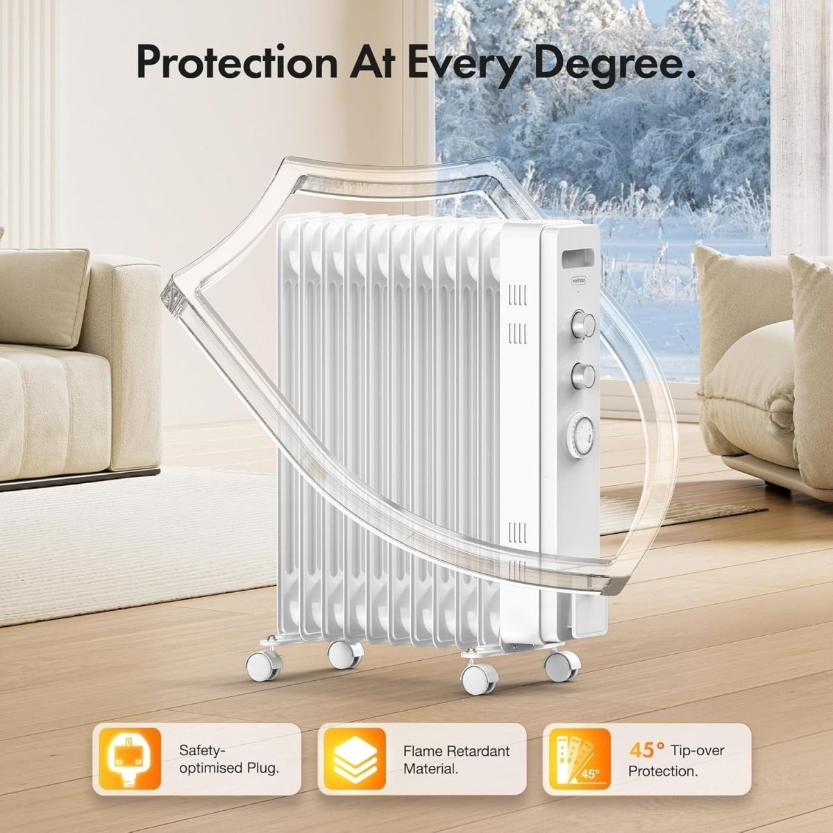 2500W Oil Filled Radiator Heater 11 Fin Portable Electric Timer Thermostat - Kwikley