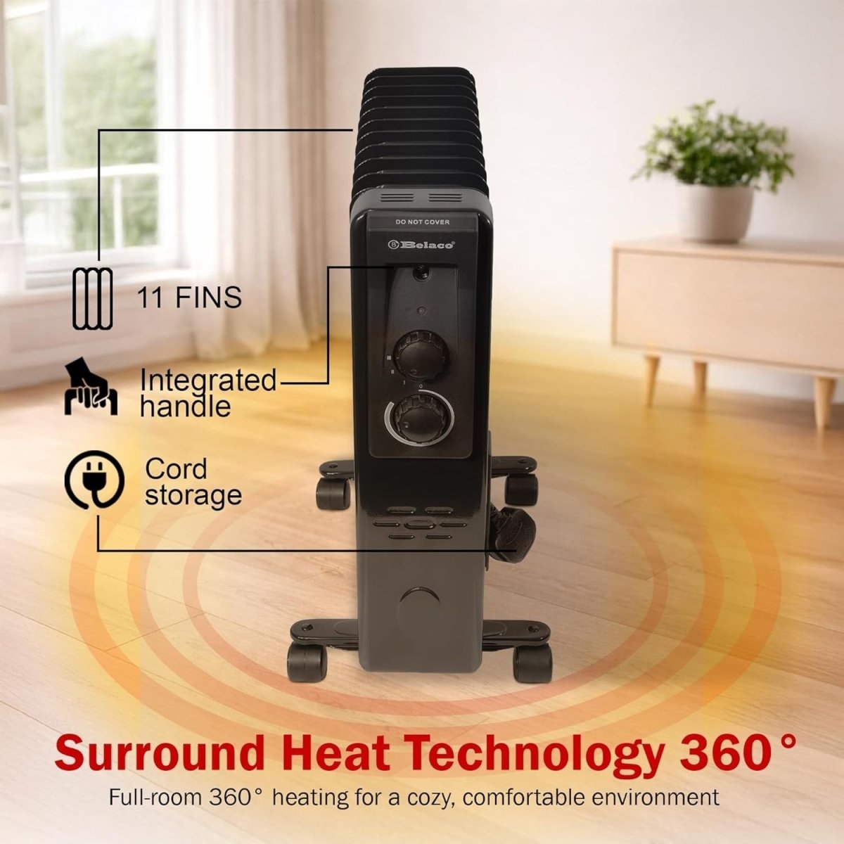2500W Oil - Filled Radiator Heater – 11 Fins, Thermostat, Portable - Kwikley