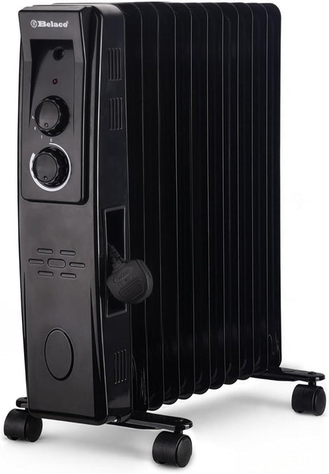 2500W Oil-Filled Radiator Heater – 11 Fins, Thermostat, Portable