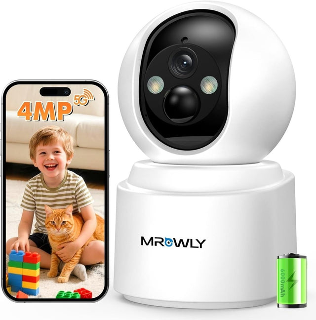 2.5K Battery Indoor Security Camera Wireless Pet Monitor 360° WiFi