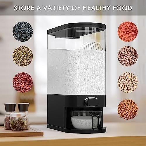 25lb Black Glass Rice Dispenser Airtight Grain Storage w Cup - Kwikley