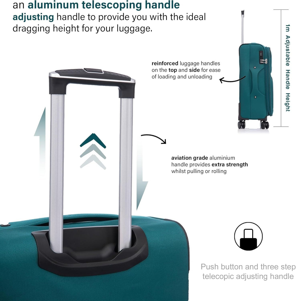 26” Medium Soft Check In Suitcase Expandable Lightweight 4 Wheel Luggage 78L - Kwikley