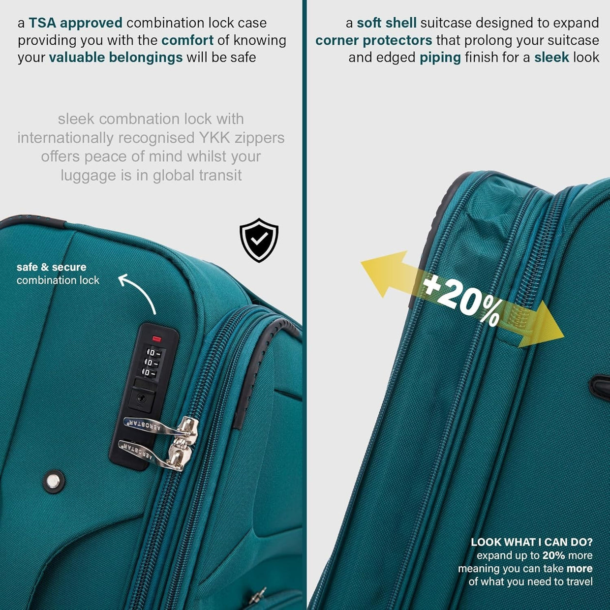 26” Medium Soft Check In Suitcase Expandable Lightweight 4 Wheel Luggage 78L - Kwikley