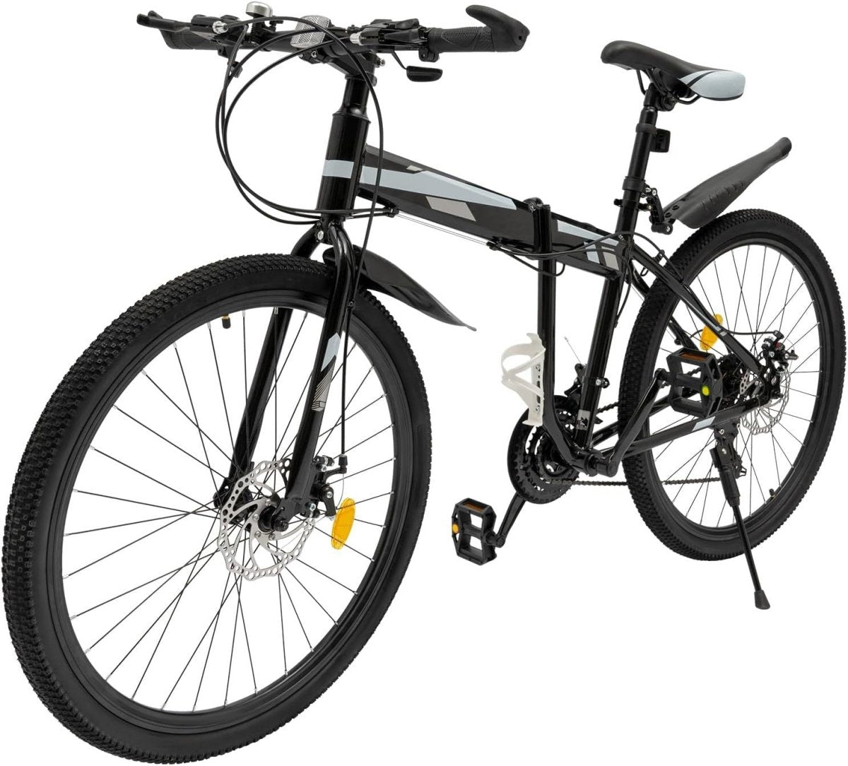 26" Mountain Bike 21-Speed Folding Adult Bike Dual Disc Brakes Safety Gear - Kwikley