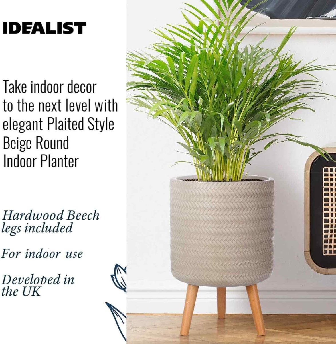 26cm Indoor Plant Pot with Legs Beige Modern Planter Cover 15L - Kwikley