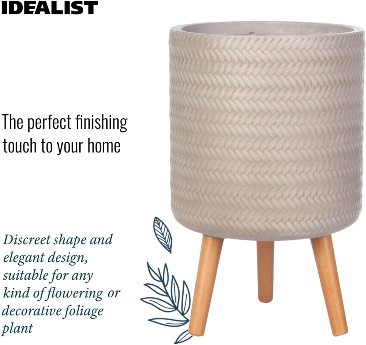 26cm Indoor Plant Pot with Legs Beige Modern Planter Cover 15L - Kwikley