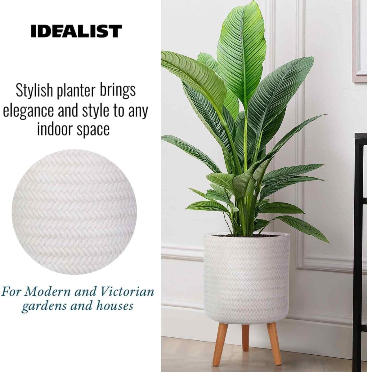 26cm Indoor Plant Pot with Legs Large Modern Planter Cover 15L - Kwikley