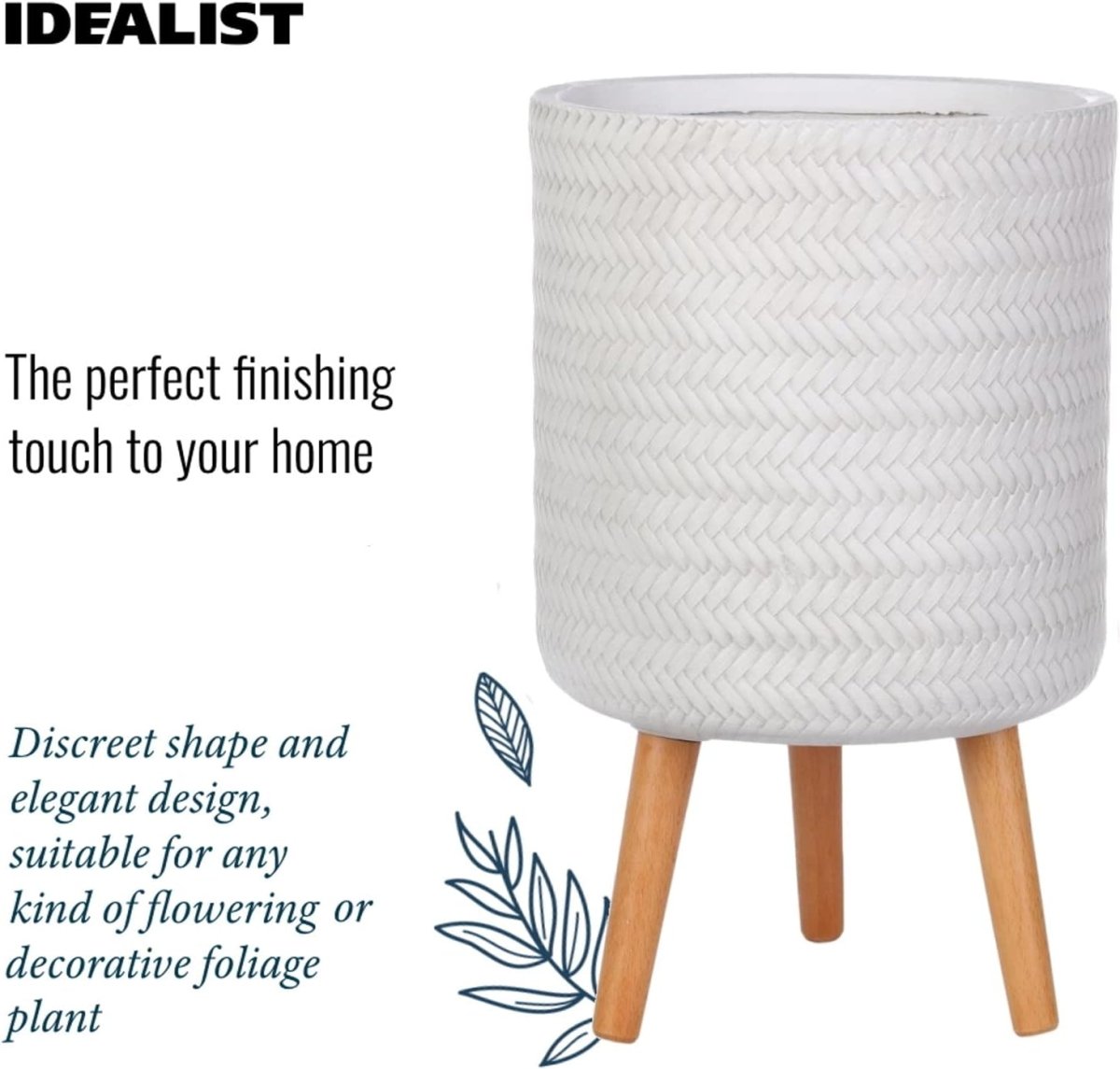 26cm Indoor Plant Pot with Legs Large Modern Planter Cover 15L - Kwikley