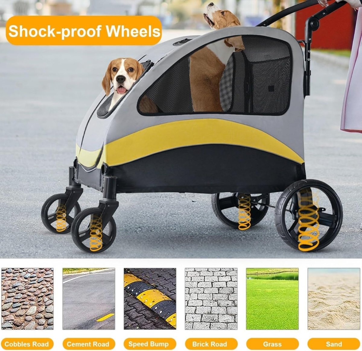 2in1 Heavy Duty Dog Stroller Foldable Pet Buggy Divider 42kg - Kwikley