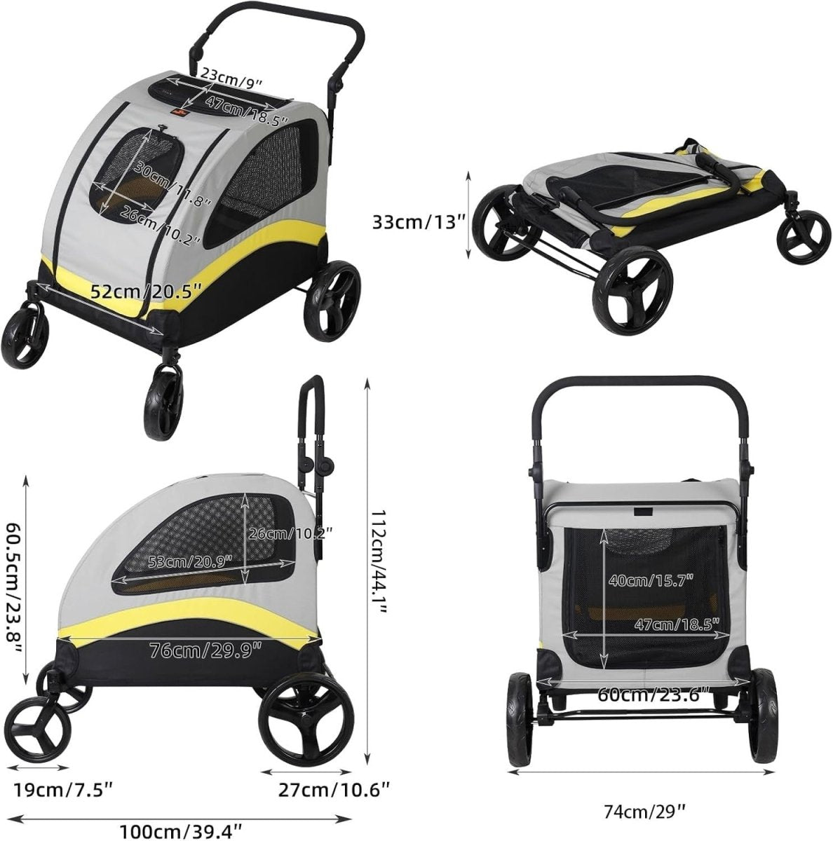 2in1 Heavy Duty Dog Stroller Foldable Pet Buggy Divider 42kg - Kwikley