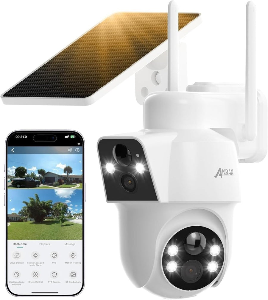 2K Dual Lens Solar Security Camera Wireless Outdoor PTZ WiFi IP66 - Kwikley