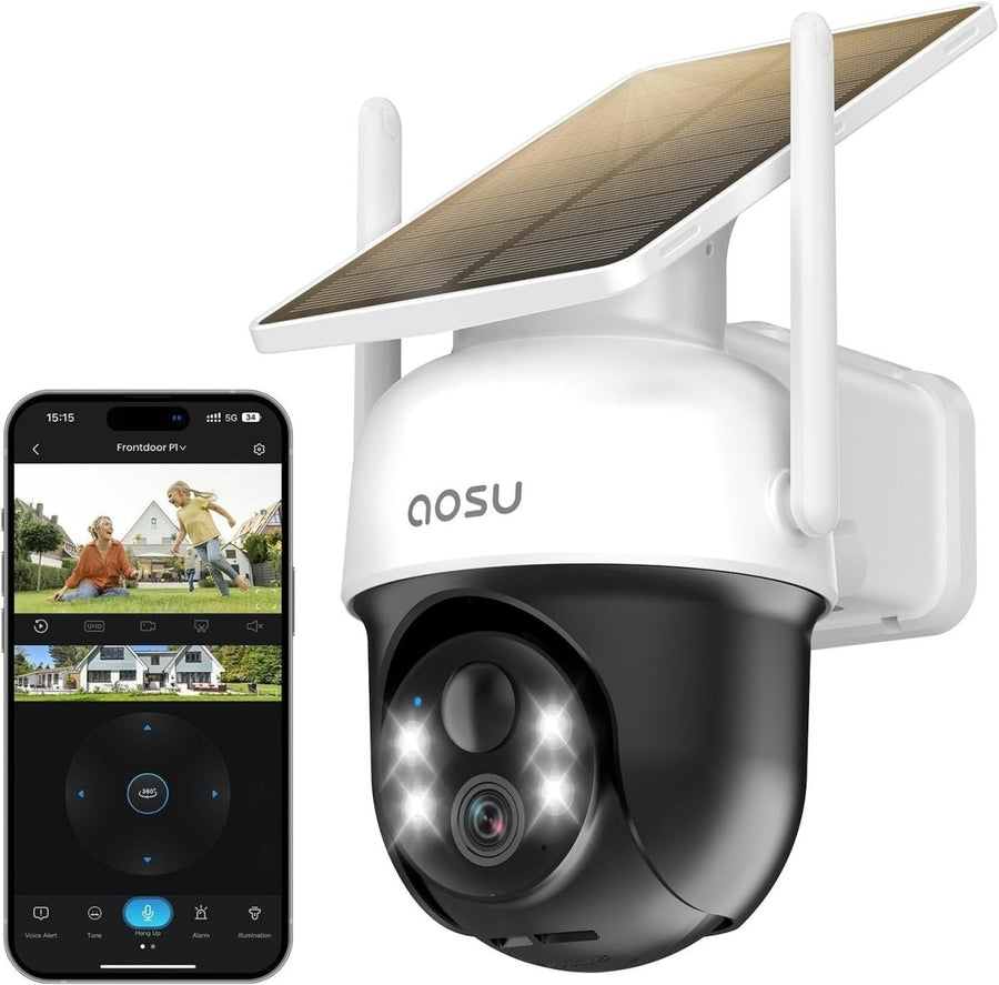 2K Solar Security Camera Wireless Outdoor PTZ AI Tracking Night Vision - Kwikley