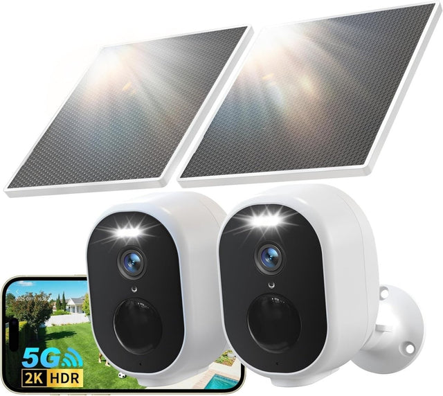 2K Wireless Solar Security Camera 2 Pack Colour Night Vision WiFi