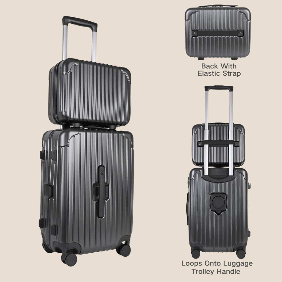 2pc Carry On Luggage Set Vanity Case & Cabin Spinner TSA Lock Cup Holder - Kwikley