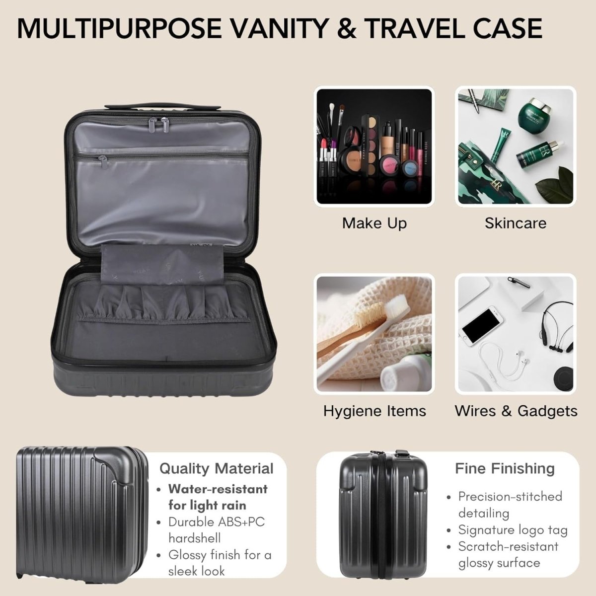 2pc Carry On Luggage Set Vanity Case & Cabin Spinner TSA Lock Cup Holder - Kwikley
