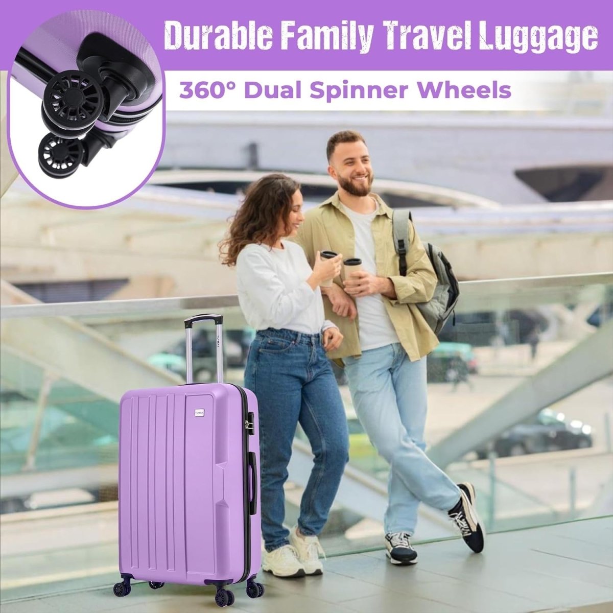2pc Travel Luggage Set Cabin & Medium ABS Hard Shell Ultra Light 4 Wheels - Kwikley